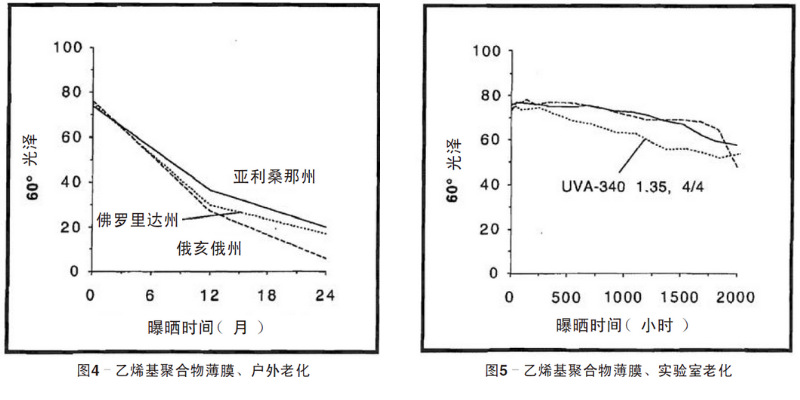 藍(lán)色乙烯基聚合物薄膜自然老化、實(shí)驗(yàn)室老化結(jié)果